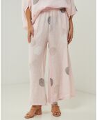 Pantalon 100% Lin Plumetis rose