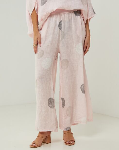 Pantalon 100% Lin Plumetis rose