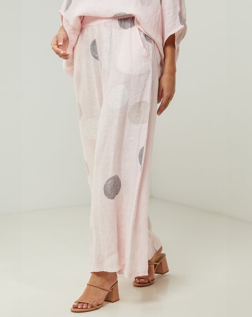 Pantalon 100% Lin Plumetis rose