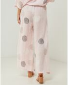 Pantalon 100% Lin Plumetis rose