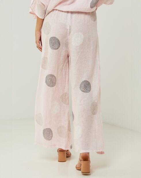 Pantaloni rosa Plumetis 100% lino