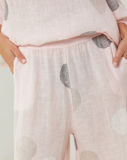 Pantalon 100% Lin Plumetis rose