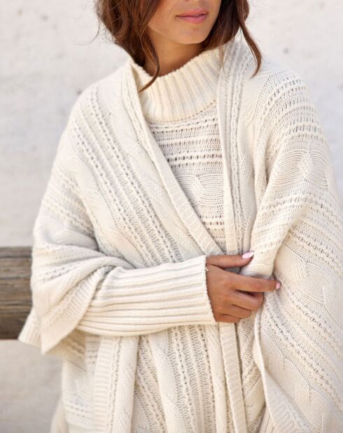 Poncho en Laine & Cachemire Roca crème