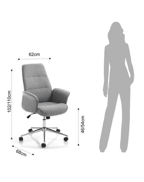 Fauteuil de bureau Dony High gris - 102/110x62x68 cm