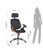 Fauteuil de bureau Visby High noyer/noir - 118/128x62x65 cm