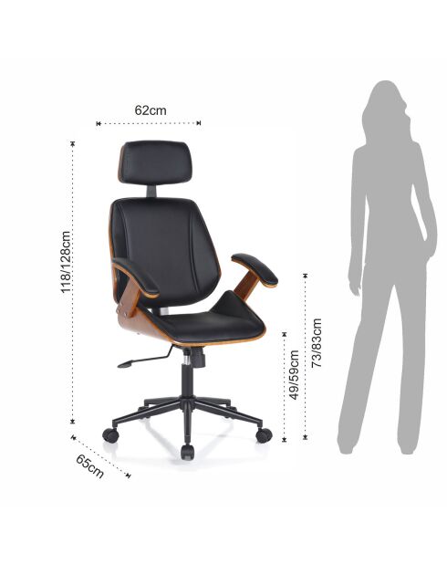 Fauteuil de bureau Visby High noyer/noir - 118/128x62x65 cm