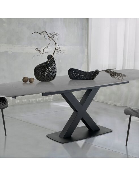 Table à rallonges Alexa marbré noir/gris - 77x90x160/195/230  cm