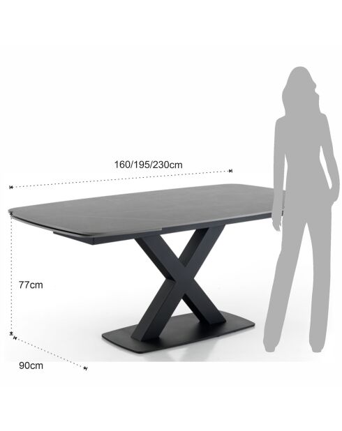 Table à rallonges Alexa marbré noir/gris - 77x90x160/195/230  cm