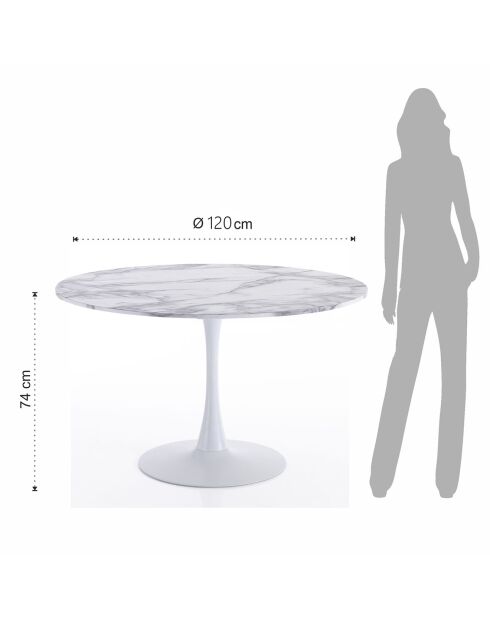Table ronde Kyoto 120 Marble blanc/marbre - 74xØ.120 cm