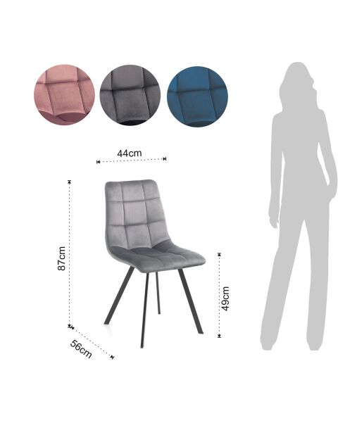 4 Chaises Toffee Colors gris/rose/noir/bleu - 87x44x56