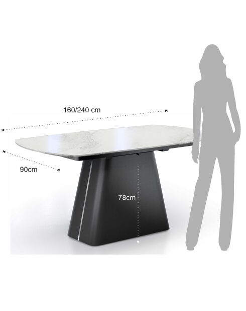Table à rallonges Eran marbre blanc brillant - 78x90x160/240 cm