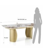 Table à rallonges Claw 1 champagne/marbre onyx - 75.5x 89x180/220/260 cm