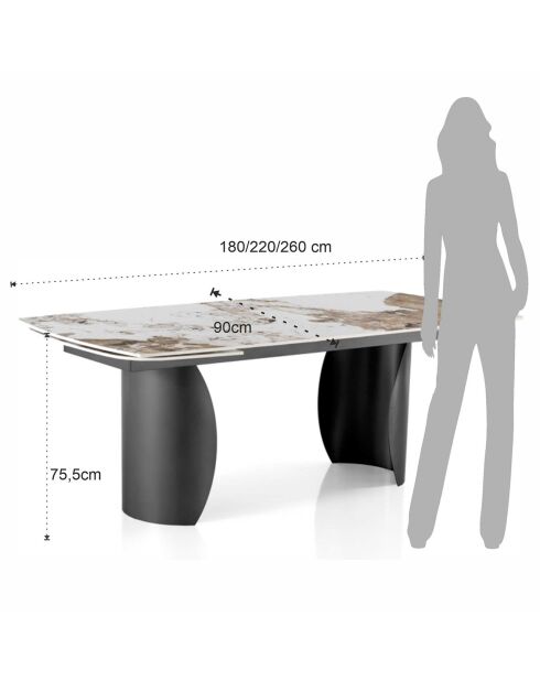 Table à rallonges Claw 2 gris/marbre onyx - 75.5x 89x180/220/260 cm