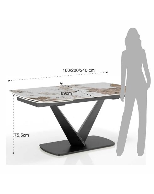 Table à rallonges Hands 2 gris/marbre onyx - 75.5x89x160/200/240 cm
