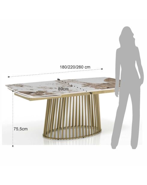 Table à rallonges Cage 1 champagne/marbre onyx - 75.5x89x180/220/260 cm