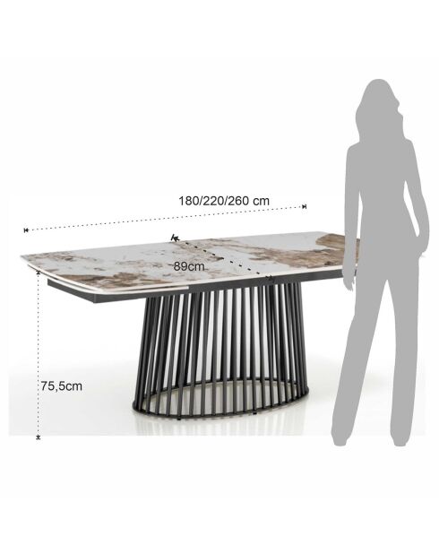 Table à rallonges Cage 2 gris/marbre onyx - 75.5x89x180/220/260 cm