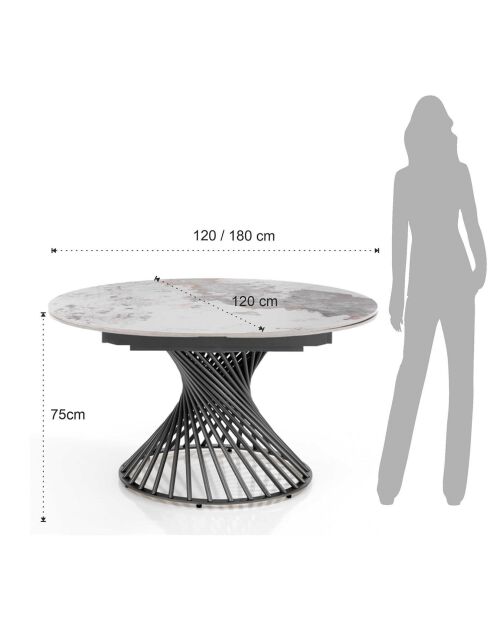 Table à rallonges Jorum 2 gris/marbre onyx - 75xØ.120 cm