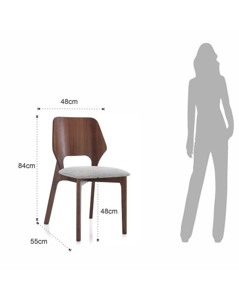 2 Chaises Natacha noyer/gris - 84x48x55 cm