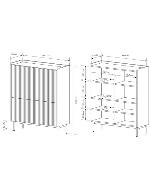 Meuble haut 4 portes Malena beige - 126.2x100x38 cm