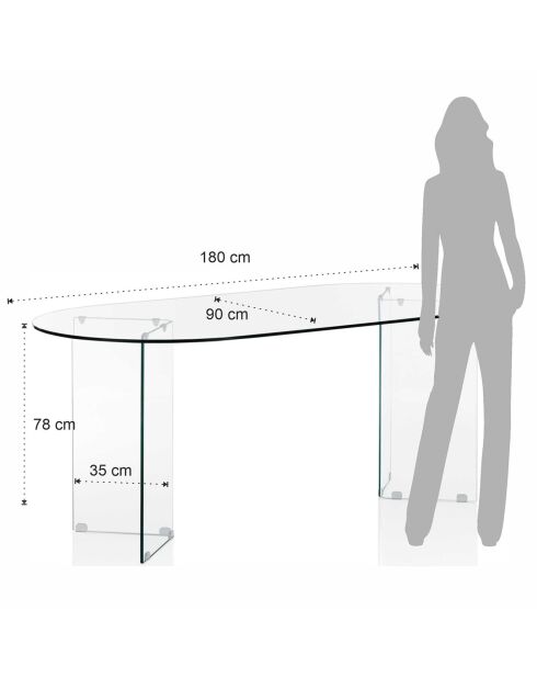 Table/Bureau Kaya Oval 180 transparente - H78xL180xP90 cm