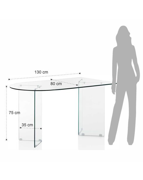 Table/Bureau péninsule Kaya 130 transparente - H75xL130xP80 cm