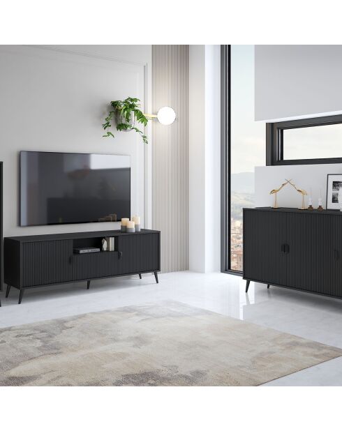 Meuble TV  2 portes Roma noir - 61x153.5x40 cm