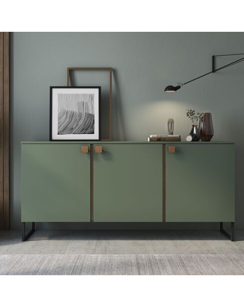 Buffet 3 portes Thessa vert gris/noyer - 90x184x40 cm