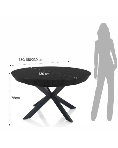 Table ronde extensible Stor noire - 76 cmxØ.130 cm