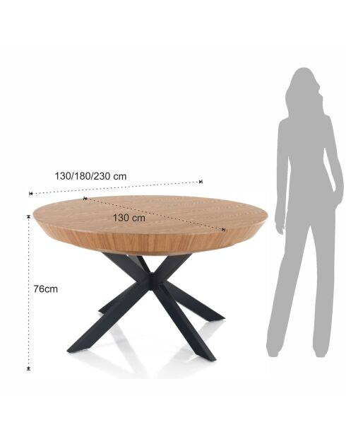 Table ronde extensible Stor noire - 76 cmxØ.130 cm