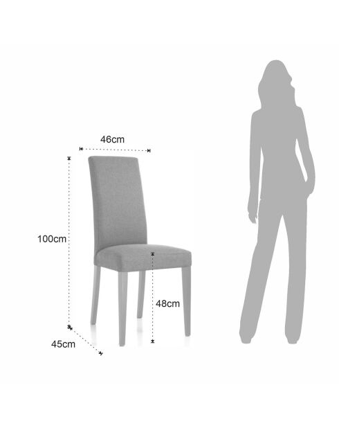 2 Chaises Lella Tissu grises - 100x46x45 cm