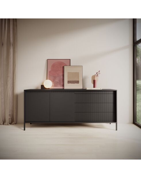 Buffet 2 portes + 3 tiroirs Gharbo noir - 81.4x187.1x39.5 cm