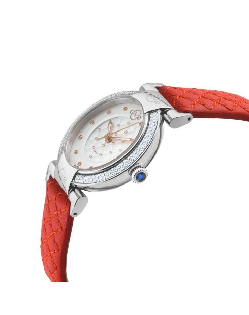 Montre Quartz Femme Berletta en Cuir & Diamants rouge