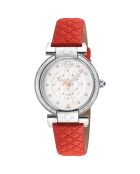 Montre Quartz Femme Berletta en Cuir & Diamants rouge
