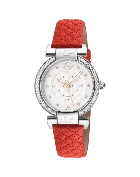 Montre Quartz Femme Berletta en Cuir & Diamants rouge