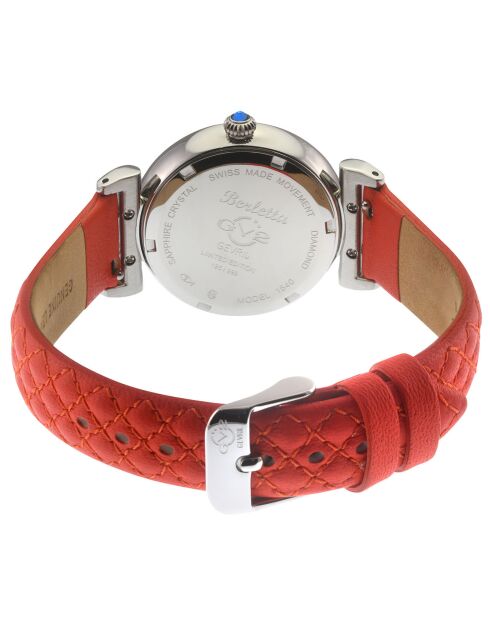 Montre Quartz Femme Berletta en Cuir & Diamants rouge