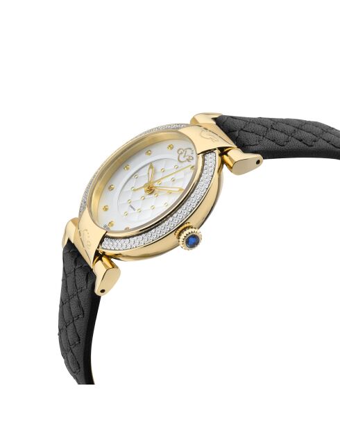 Montre Quartz Femme Berletta en Cuir & Diamants noire