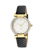 Montre Quartz Femme Berletta en Cuir & Diamants noire