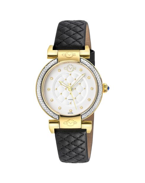 Montre Quartz Femme Berletta en Cuir & Diamants noire