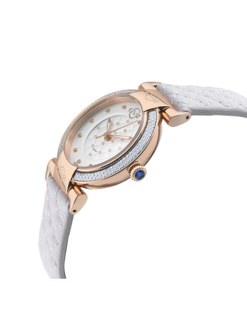 Montre Quartz Femme Berletta en Cuir & Diamants blanche
