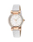 Montre Quartz Femme Berletta en Cuir & Diamants blanche