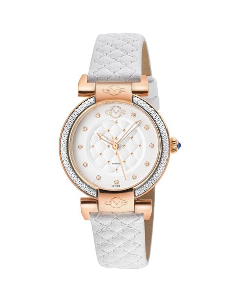 Montre Quartz Femme Berletta en Cuir & Diamants blanche
