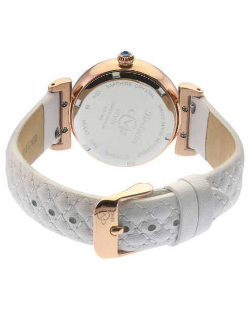 Montre Quartz Femme Berletta en Cuir & Diamants blanche