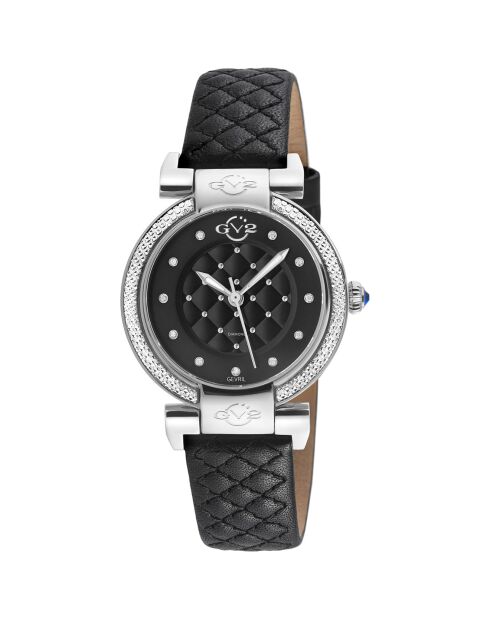 Montre Quartz Femme Berletta en Cuir & Diamants noire