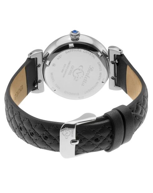 Montre Quartz Femme Berletta en Cuir & Diamants noire