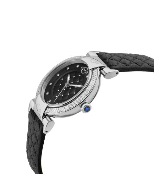 Montre Quartz Femme Berletta en Cuir & Diamants noire