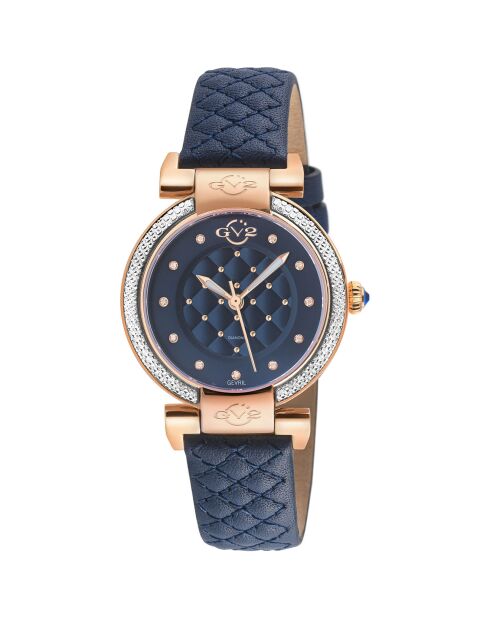 Montre Quartz Femme Berletta en Cuir & Diamants bleue
