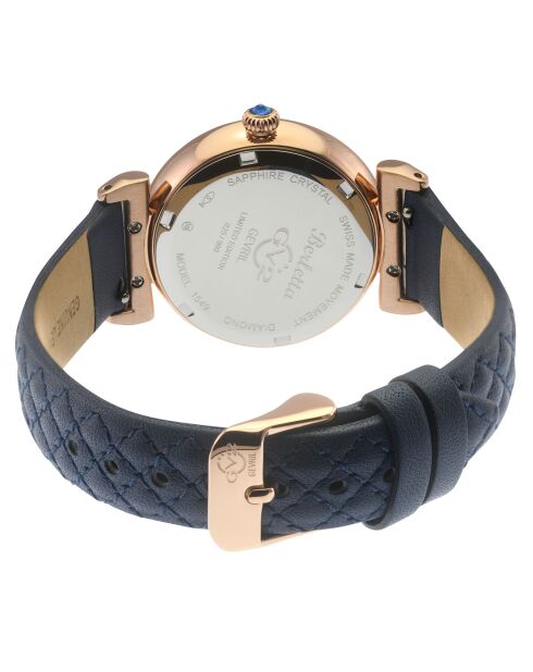 Montre Quartz Femme Berletta en Cuir & Diamants bleue