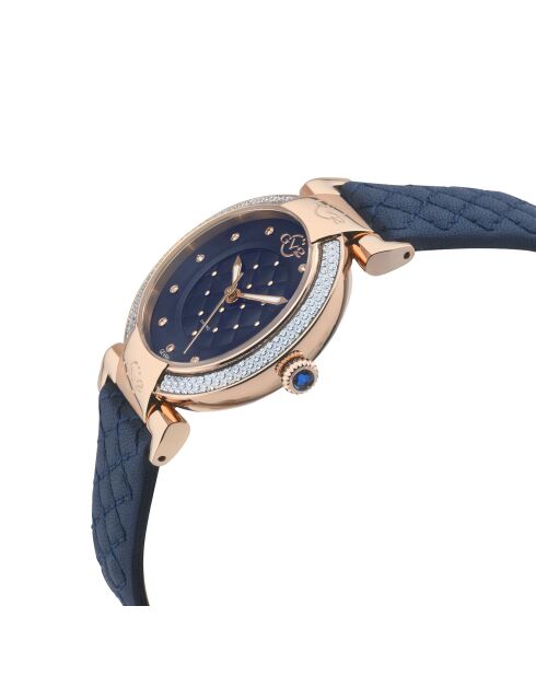 Montre Quartz Femme Berletta en Cuir & Diamants bleue