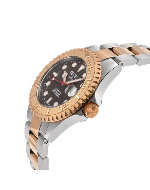 Wall Street automatisch herenhorloge in zilver/roségoud staal