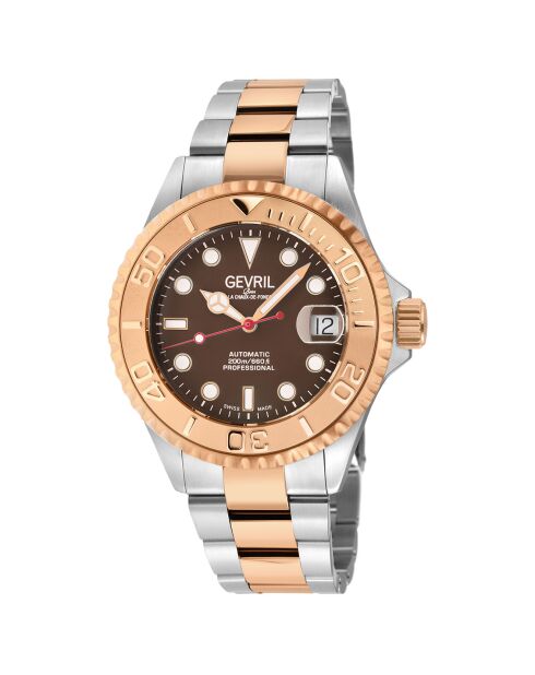 Wall Street automatisch herenhorloge in zilver/roségoud staal